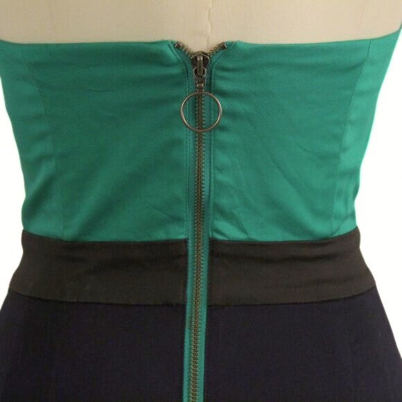 French Connection Strapless Dress – Teal, Navy & Black | Statement Zipper Back | - Picture 5 of 6